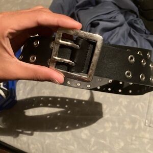 Men's Black Studded Belt with Silver Buckle